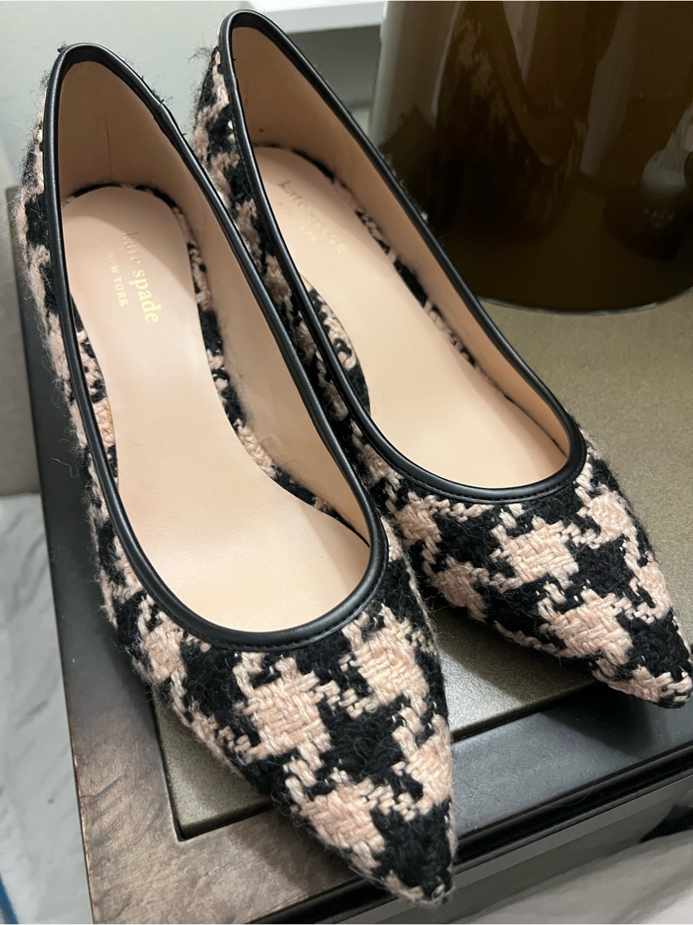 kate spade Retro Block Heel Houndstooth Tweed Pointed Heels